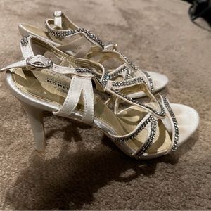 Unforgettable Moments rhinestone studded open toe heels dressy shoes